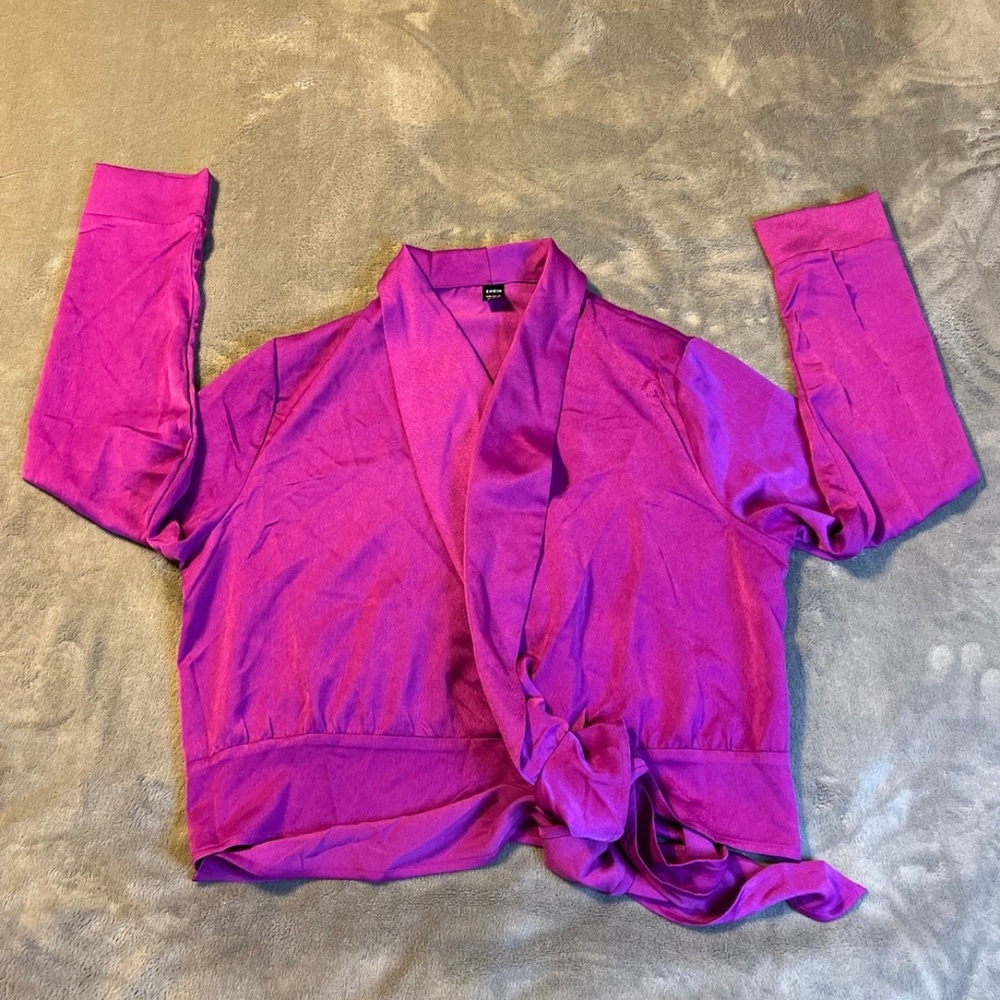 SHEIN Shawl Collar Tie Side Blouse Purple Size XL